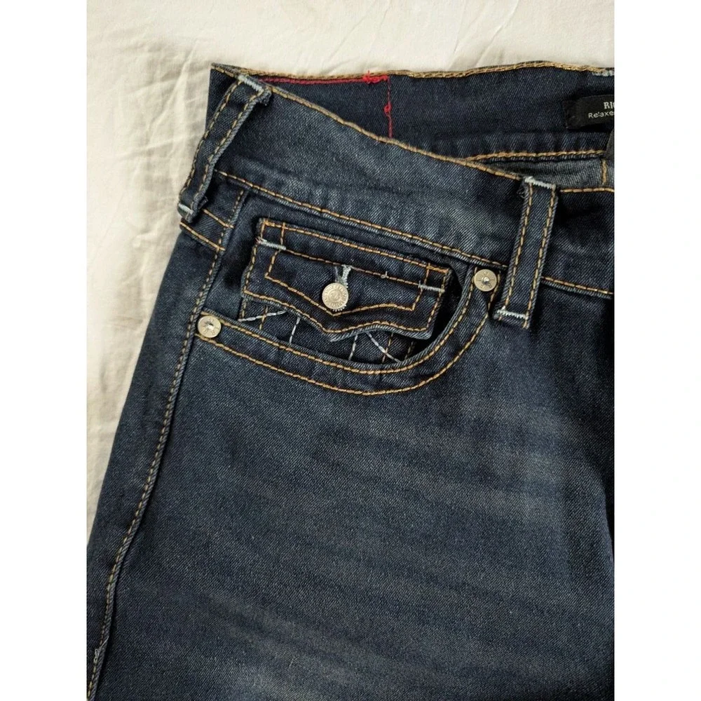 True Religion NWT‎ Ricky Relaxed Straight Jeans Dark Wash Big Flap Mens 34x34